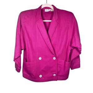 Vintage 90s Liz Claiborne Hot Pink Linen Long Blazer Size 8 Barbie Core‎ Office